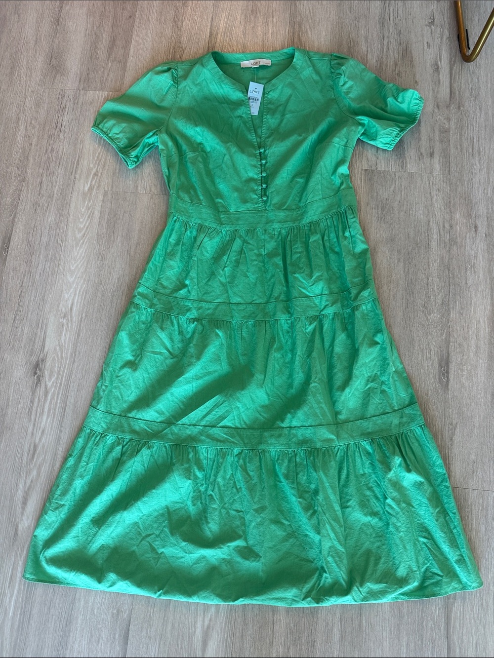 New LOFT Green Linen Midi Dress 6 Petite